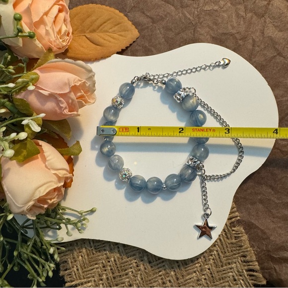 Sky Blue Bead Bracelet with Star and Chain - Picture 5 of 5
